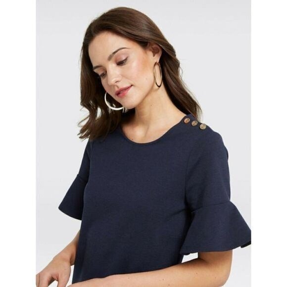 Draper James Navy Blue Bell Sleeve Shift Dress XS - Picture 2 of 11